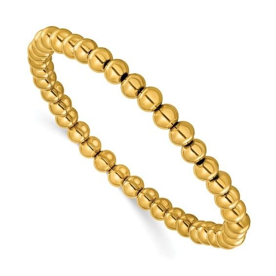 Chisel Stainless Steel Polished Yellow IP-Plated 6mm Beaded Stretch Bracelet 7.75 Inch