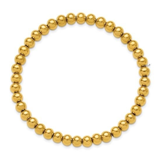 Chisel Stainless Steel Polished Yellow IP-Plated 6mm Beaded Stretch Bracelet 7.75 Inch