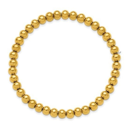 Chisel Stainless Steel Polished Yellow IP-Plated 6mm Beaded Stretch Bracelet 7.75 Inch