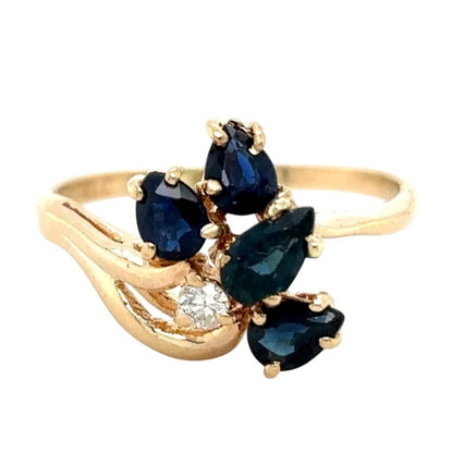 Sapphires & Diamond 14k Yellow Gold Ring 1.8g Size 4