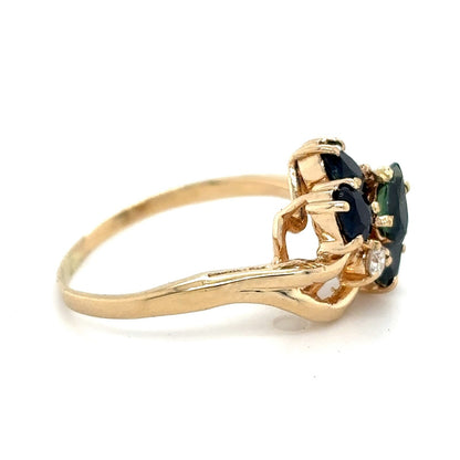 Sapphires & Diamond 14k Yellow Gold Ring 1.8g Size 4