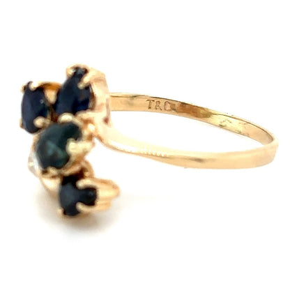 Sapphires & Diamond 14k Yellow Gold Ring 1.8g Size 4