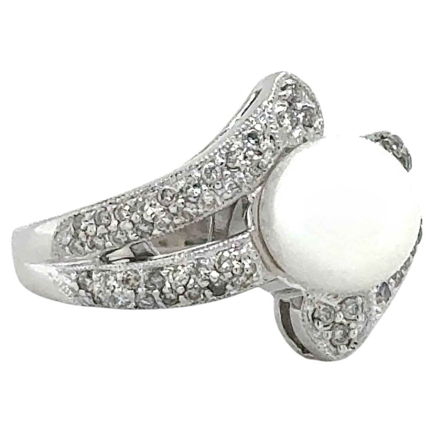 14k White Gold 8mm Pearl & 1/3ctw Diamond 6.4g Size 6.25 Ring