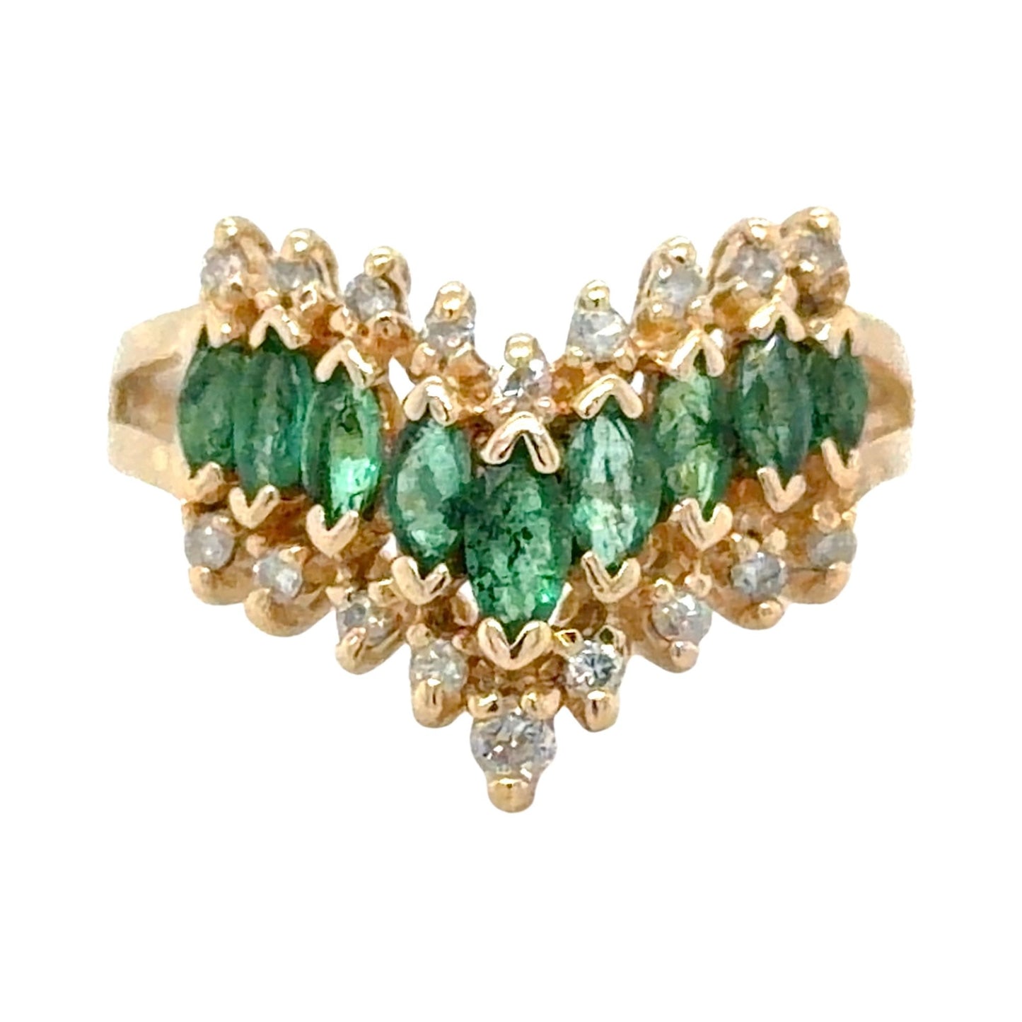 Emerald & 1/10ctw Diamond 14k Yellow Gold 3.6g Ring Size 6.25