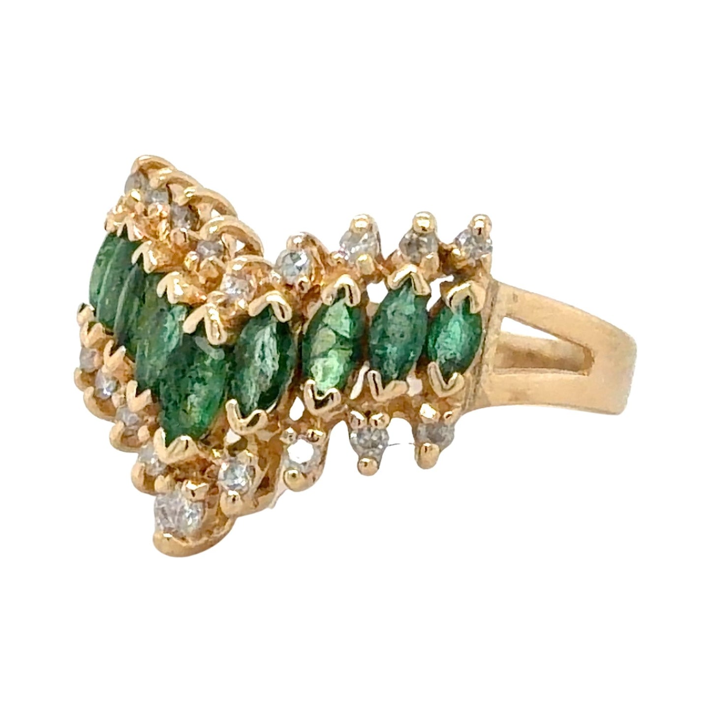 Emerald & 1/10ctw Diamond 14k Yellow Gold 3.6g Ring Size 6.25