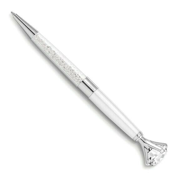 Crystal Jewel Ballpoint Pen With Silver Accents & Glitter Barrel
