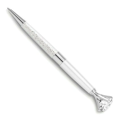 Crystal Jewel Ballpoint Pen With Silver Accents & Glitter Barrel