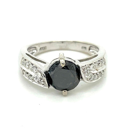1ct Black & .30ctw White Diamond Ring In 10k White Gold 3.8g Size 7