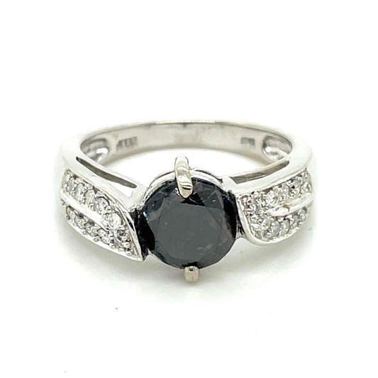 1ct Black & .30ctw White Diamond Ring In 10k White Gold 3.8g Size 7