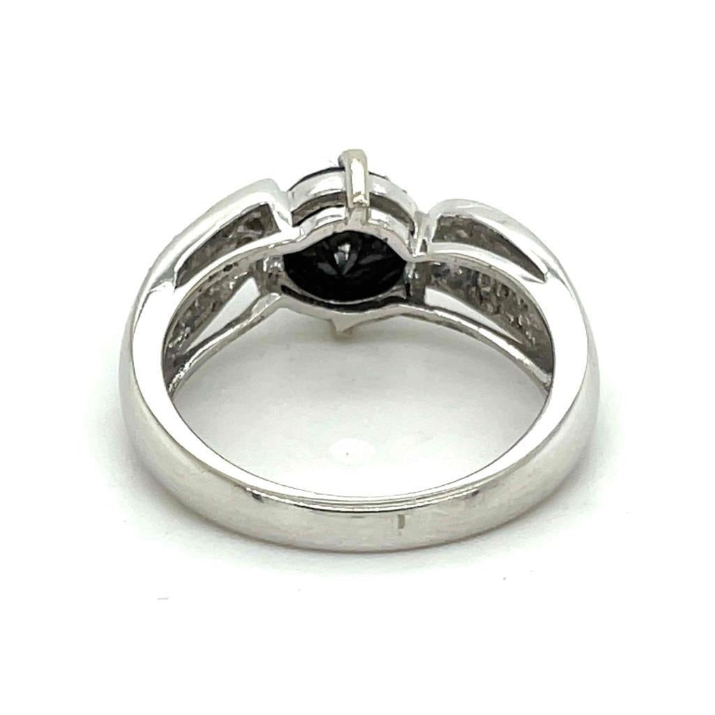 1ct Black & .30ctw White Diamond Ring In 10k White Gold 3.8g Size 7