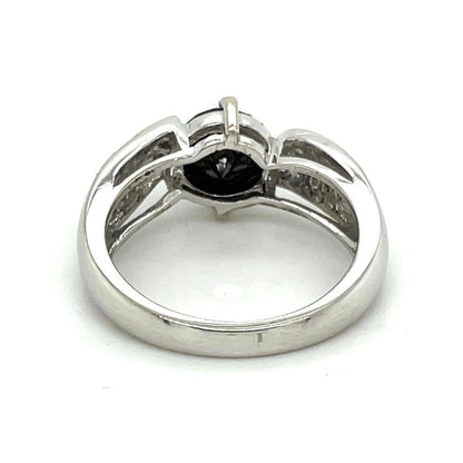 1ct Black & .30ctw White Diamond Ring In 10k White Gold 3.8g Size 7