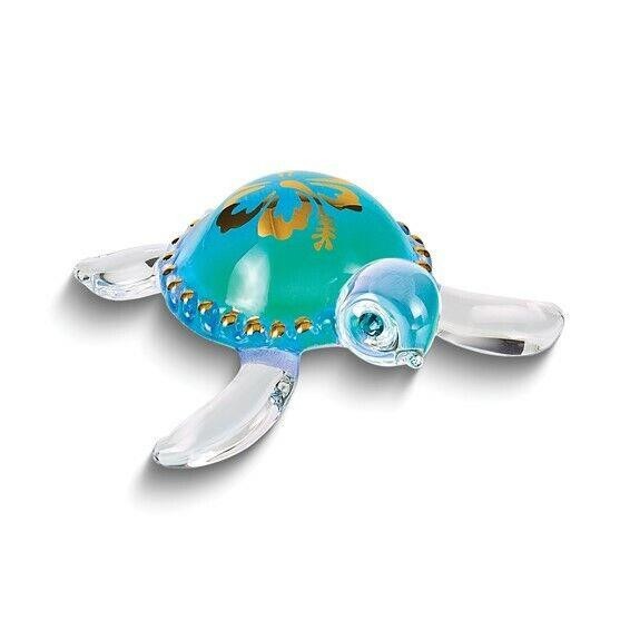 Glass Baron Aloha Sea Turtle Handcrafted Glass Figurine Gold Accents