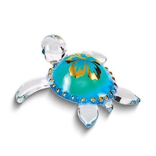 Glass Baron Aloha Sea Turtle Handcrafted Glass Figurine Gold Accents