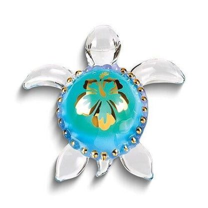Glass Baron Aloha Sea Turtle Handcrafted Glass Figurine Gold Accents