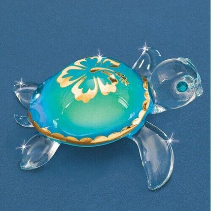 Glass Baron Aloha Sea Turtle Handcrafted Glass Figurine Gold Accents