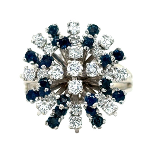 1 1/2 Ctw 14K White Gold Sapphire & Diamond Cluster Ring Size 7.75 SI2 G-H