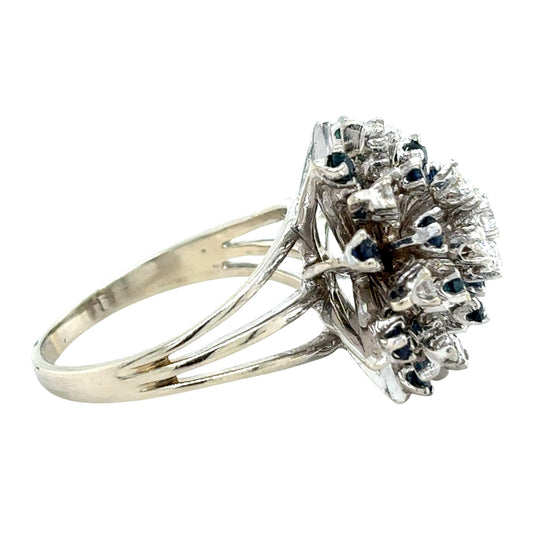 1 1/2 Ctw 14K White Gold Sapphire & Diamond Cluster Ring Size 7.75 SI2 G-H