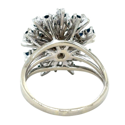 1 1/2 Ctw 14K White Gold Sapphire & Diamond Cluster Ring Size 7.75 SI2 G-H