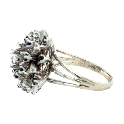 1 1/2 Ctw 14K White Gold Sapphire & Diamond Cluster Ring Size 7.75 SI2 G-H