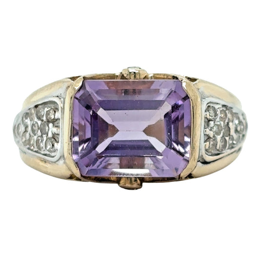 10k Yellow Gold Amethyst 1/4ctw Diamond Size 7 Ring 4.6g