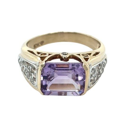 10k Yellow Gold Amethyst 1/4ctw Diamond Size 7 Ring 4.6g