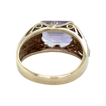 10k Yellow Gold Amethyst 1/4ctw Diamond Size 7 Ring 4.6g