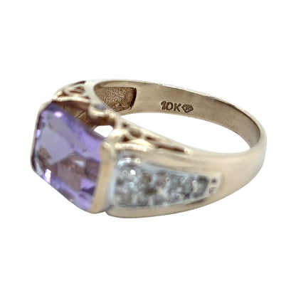 10k Yellow Gold Amethyst 1/4ctw Diamond Size 7 Ring 4.6g