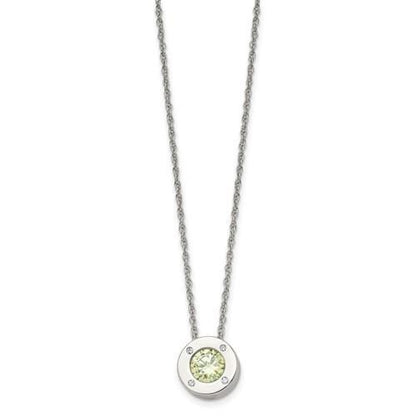August Green Birthstone  Pendant 20 inch Loose Rope Chain Stainless Steel