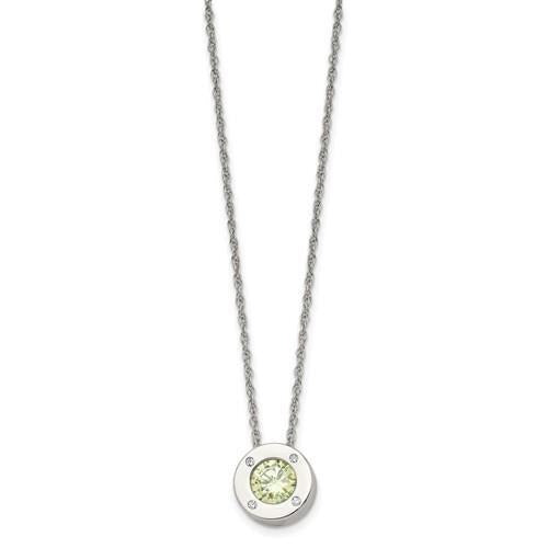 August Green Birthstone  Pendant 20 inch Loose Rope Chain Stainless Steel