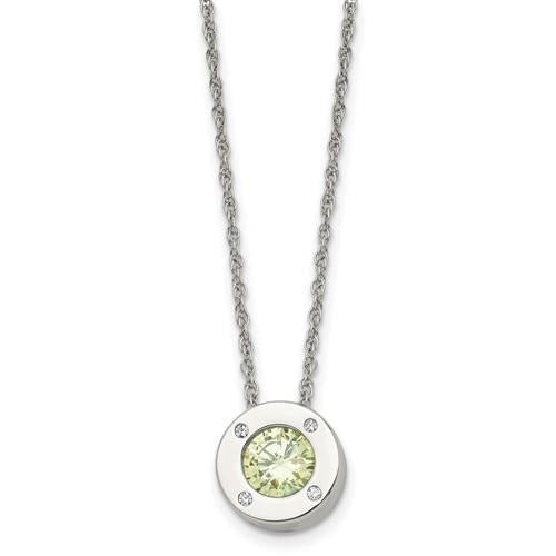 August Green Birthstone  Pendant 20 inch Loose Rope Chain Stainless Steel