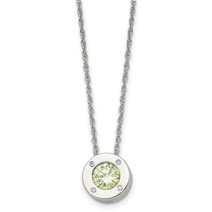 August Green Birthstone  Pendant 20 inch Loose Rope Chain Stainless Steel