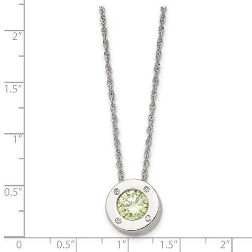 August Green Birthstone  Pendant 20 inch Loose Rope Chain Stainless Steel