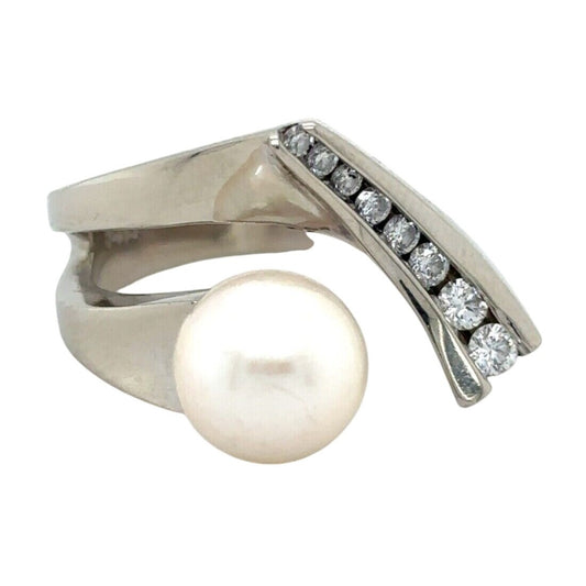 Pearl & 1/10ctw Diamond 14k White Gold Ring 7.0g Size 6