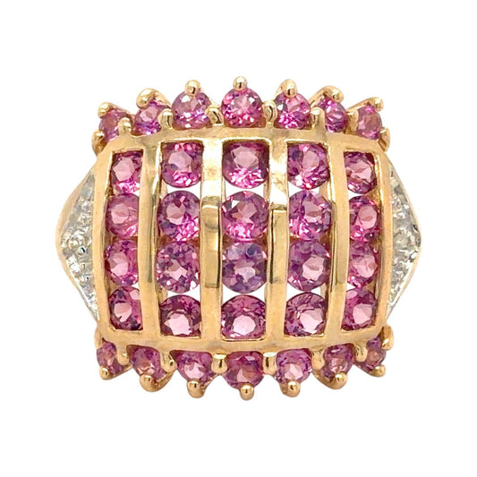Synthetic Pink Sapphire & Diamonds 10k Yellow Gold Ring 4.9g Size 8