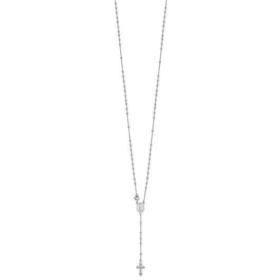 Sterling Silver Rhodium Plated 18-Inch Rosary Necklace