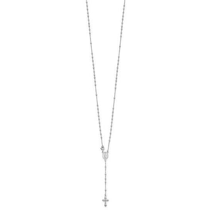 Sterling Silver Rhodium Plated 18-Inch Rosary Necklace