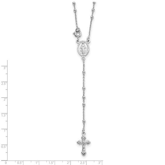 Sterling Silver Rhodium Plated 18-Inch Rosary Necklace