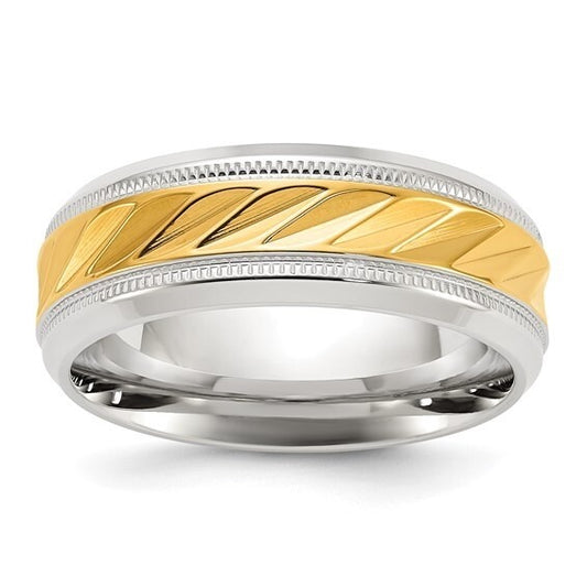 Chisel Titanium Polished Yellow IP-plated Grooved Center 8mm Band Ring Size 9.5