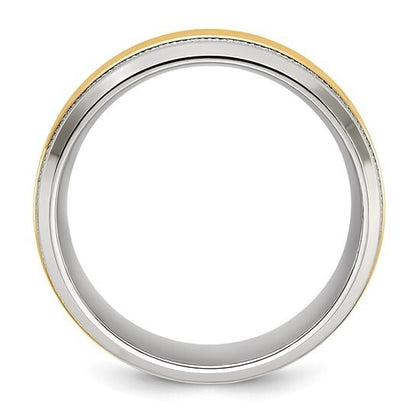 Chisel Titanium Polished Yellow IP-plated Grooved Center 8mm Band Ring Size 9.5