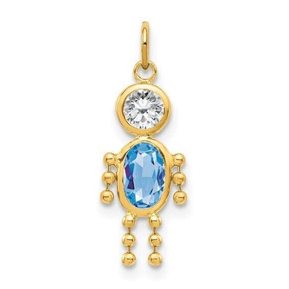10k Yellow Gold Cubic Zirconia and March Boy Birthstone Charm Pendant