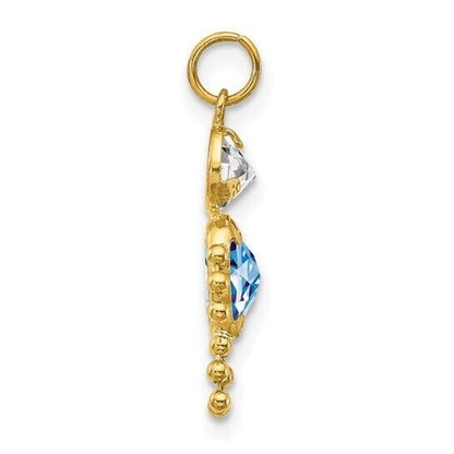 10k Yellow Gold Cubic Zirconia and March Boy Birthstone Charm Pendant