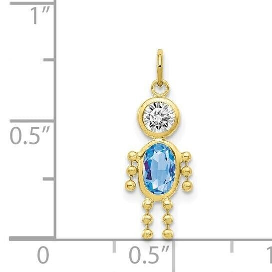 10k Yellow Gold Cubic Zirconia and March Boy Birthstone Charm Pendant