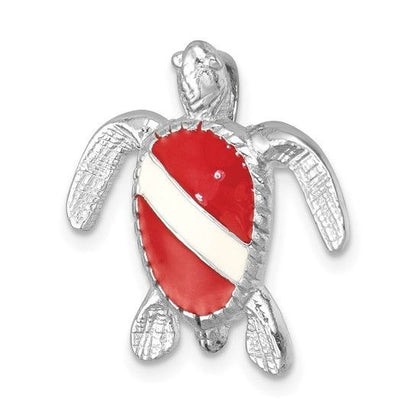 Sterling Silver Enameled Polished Dive Flag Turtle Chain Slide Pendant