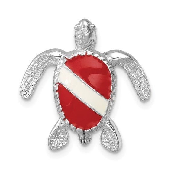 Sterling Silver Enameled Polished Dive Flag Turtle Chain Slide Pendant