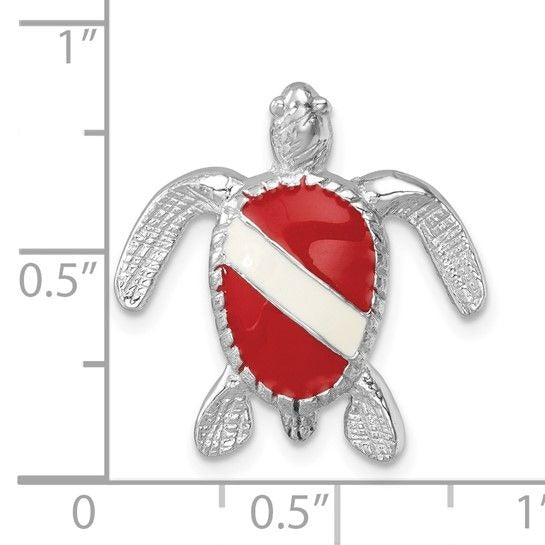 Sterling Silver Enameled Polished Dive Flag Turtle Chain Slide Pendant