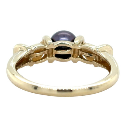 10k Yellow Gold White & Black Pearl Trio Size 7 Ring 3.4g