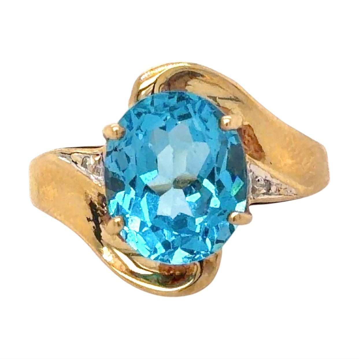 Blue Topaz & Diamonds 10k Yellow Gold Ring 3.6g Size 7