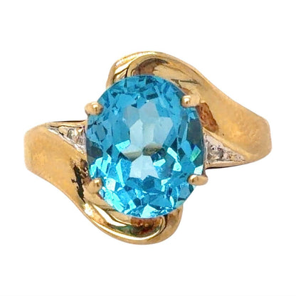 Blue Topaz & Diamonds 10k Yellow Gold Ring 3.6g Size 7