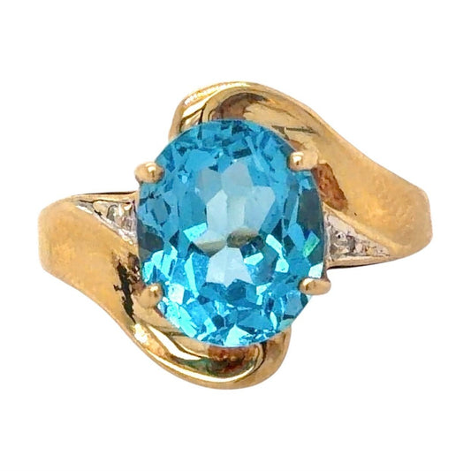 Blue Topaz & Diamonds 10k Yellow Gold Ring 3.6g Size 7