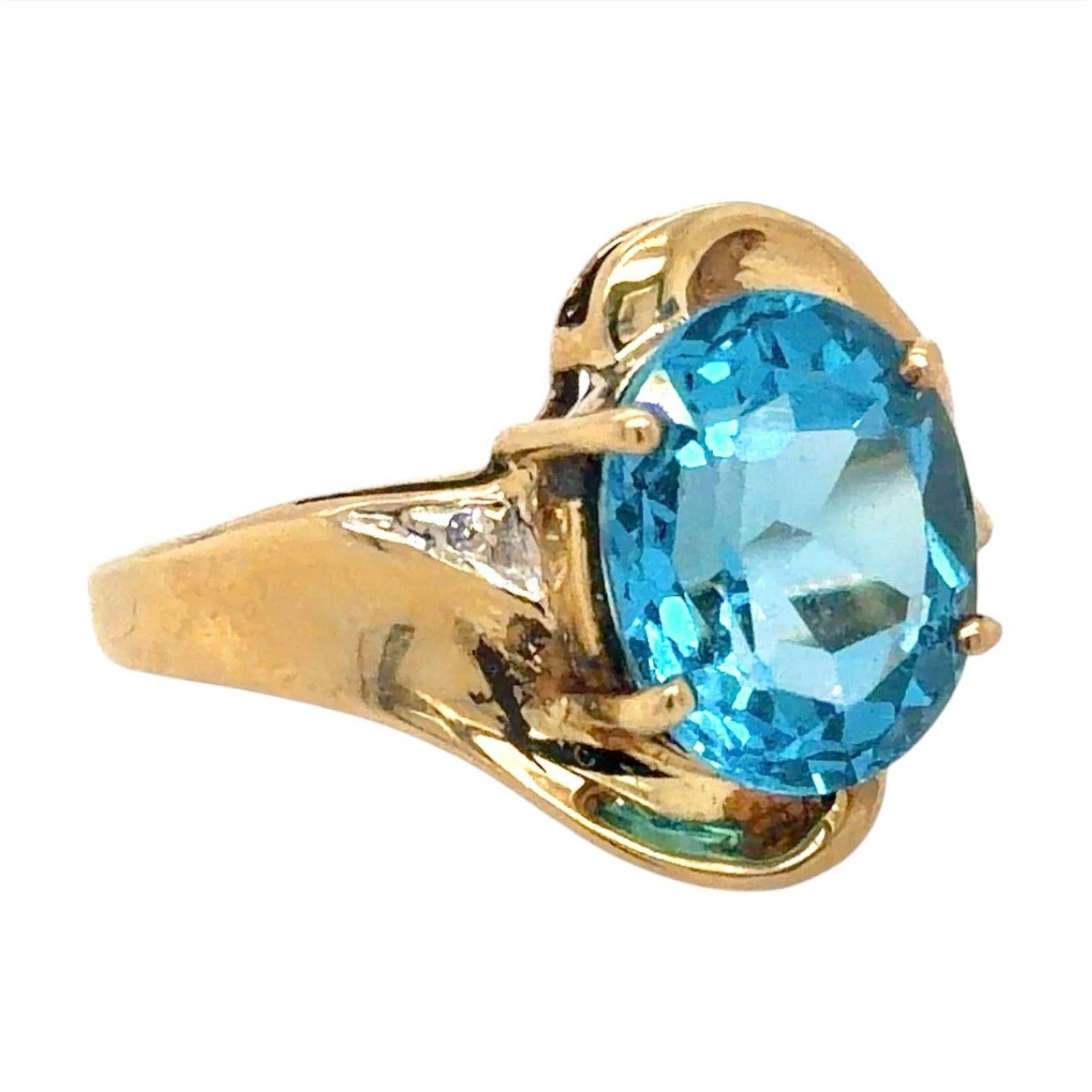 Blue Topaz & Diamonds 10k Yellow Gold Ring 3.6g Size 7